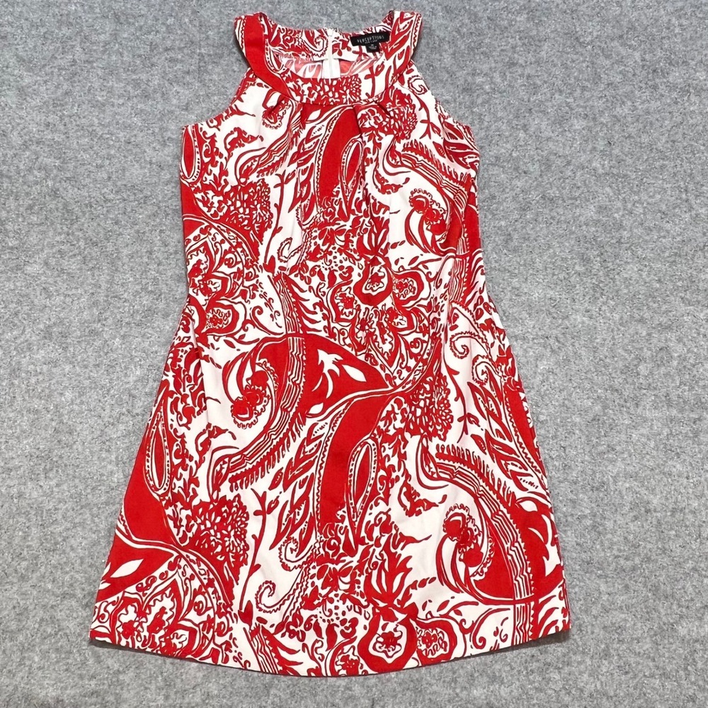 Perceptions New York Womens Red White Paisley Halter Neck Shift Dress Size 10